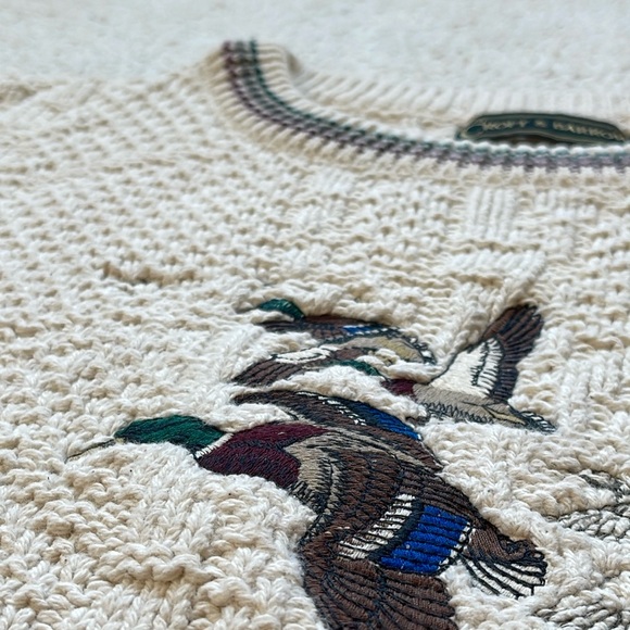 Vintage 90s Croft & Barrow 3D Knit Embroidered Flying Duck Crewneck Sweater - Picture 5 of 7